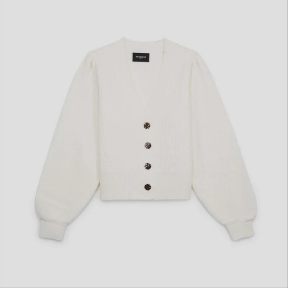 The Kooples Rib Merino Wool Cardigan in Cream - Picture 3 of 16